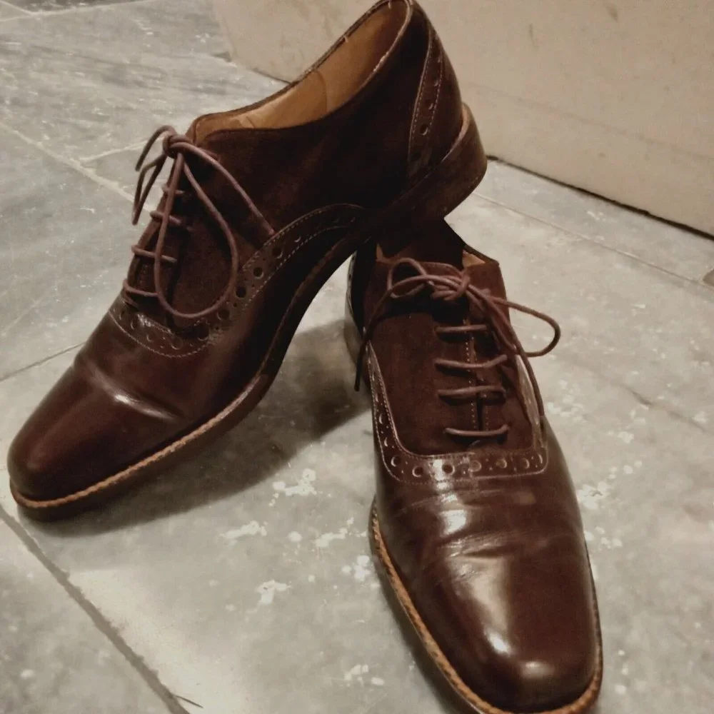 Made In Italy Brown Leather Laceup Brogue Shoes Size 38 or 7 Innovare - Picture 1 of 9